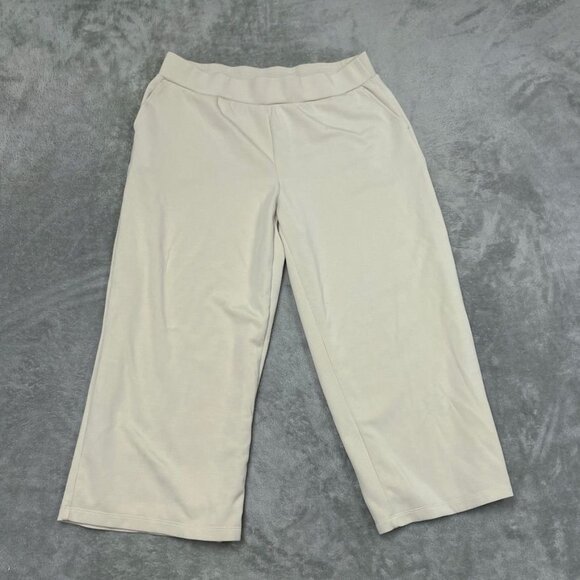 Belle By Kim Gravel Beige Pull-On Cropped Pants Size LP Wide Leg Stretch a1102 - Picture 1 of 9